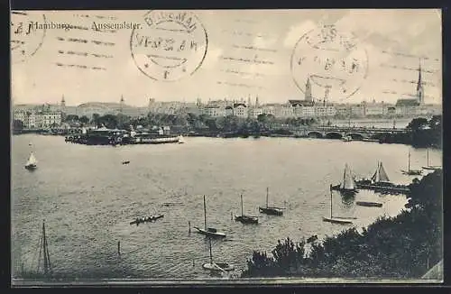 AK Hamburg-Rotherbaum, Aussenalster mit Stadtpanorama und Segelbooten