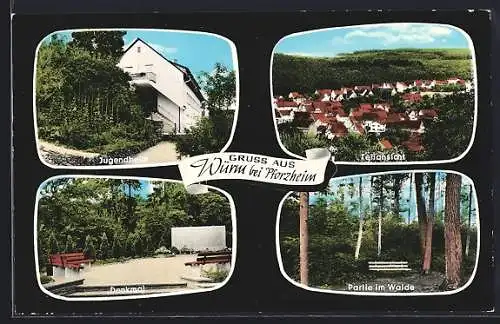 AK Würm bei Pforzheim, Jugendheim, Teilansicht, Denkmal und Waldpartie