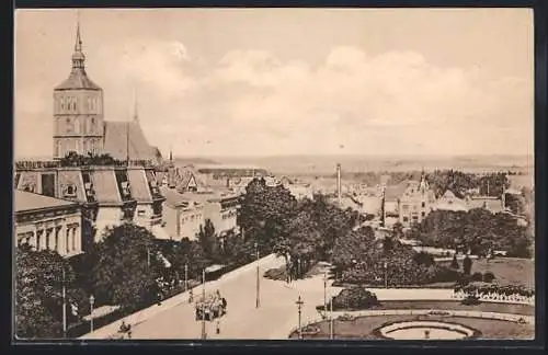 AK Rostock, Nicolaikirche und Neue Wallstrasse