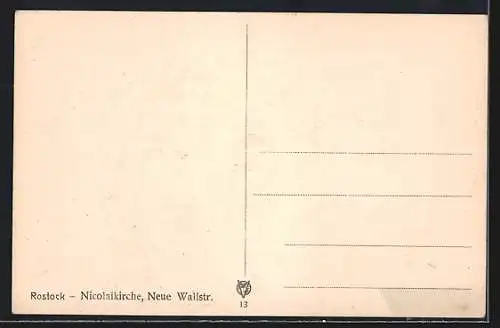 AK Rostock, Nicolaikirche und Neue Wallstrasse