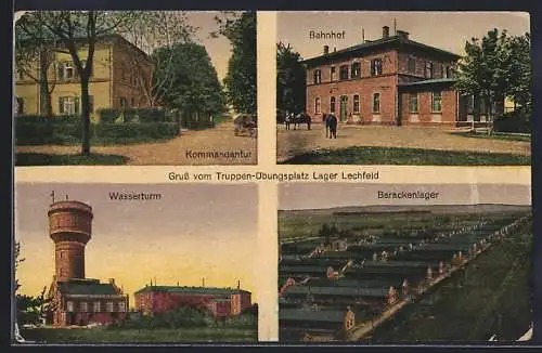 AK Lager Lechfeld, Truppen-Übungsplatz mit Bahnhof, Wasserturm, Barackenlager