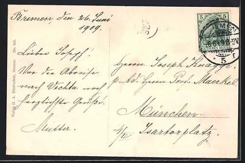 AK Bremen, Gerichts-Gebäude mit Vorplatz, Bahnschienen und Pferdekutsche