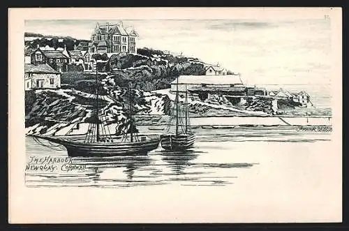 Künstler-AK Newquay, The Harbour