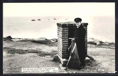 AK Land`s End, First and Last Letter Box in England and Longships Lighthouse