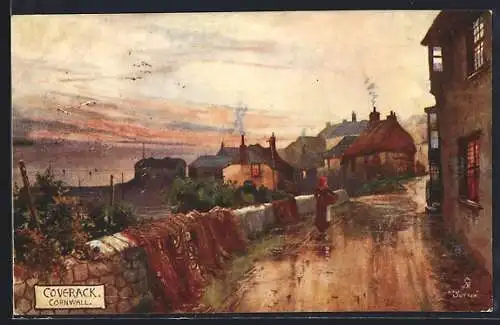 Künstler-AK Raphael Tuck & Sons Nr. 1679: Coverack, Cornwall, Ortspartie mit Fischernetzen