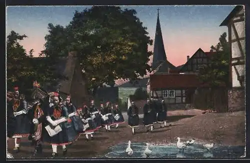 AK Hochzeitszug, hessische Tracht