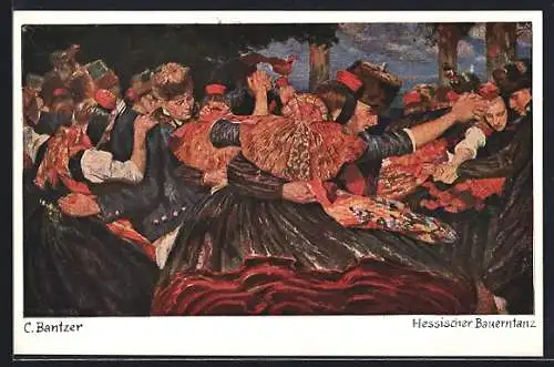 Künstler-AK Hessischer Bauerntanz, Tanzpaare in hessischer Tracht