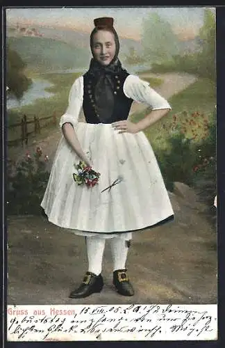 AK Mädchen in hessischer Tracht