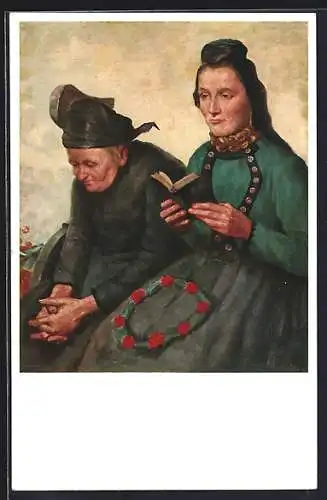 Künstler-AK K. Mons, Andacht, hessische Tracht