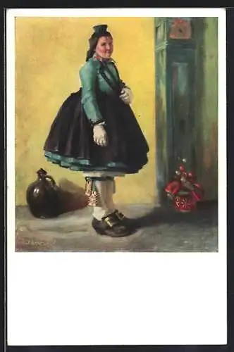 Künstler-AK Schwälmerin, K. Mons, hessische Tracht
