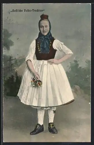 AK Frau in hessischer Tracht