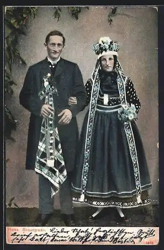 AK Hessisches Brautpaar in Festtracht
