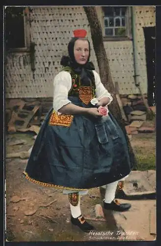 AK Schwälmer Dorfschöne, hessische Tracht