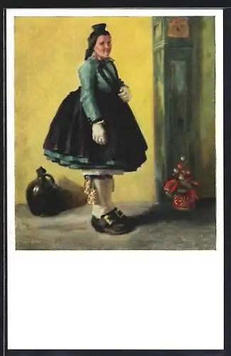 Künstler-AK Schwälmerin, K. Mons, hessische Tracht