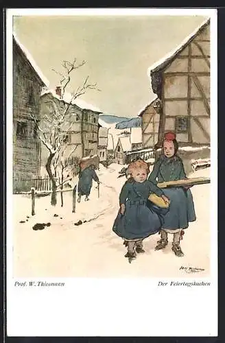 Künstler-AK Der Feiertagskuchen, W. Thiermann, hessische Tracht