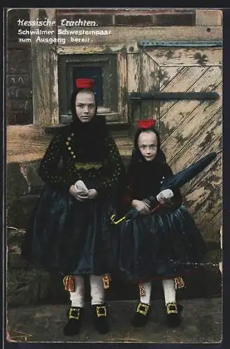 AK Schwälmer Schwesternpaar in hessischer Volkstracht