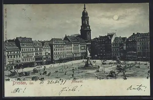 Mondschein-AK Dresden, Altmarkt aus der Vogelschau