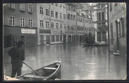 AK Nürnberg, Hochwasser-Katastrophe 1909, Neue Gasse m. Grübelsbrunnen