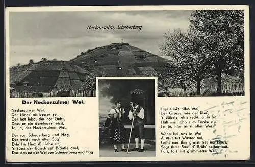 AK Neckarsulm, Scheuerberg, Gedicht Der Neckarsulmer Wei, Trachtenpaar