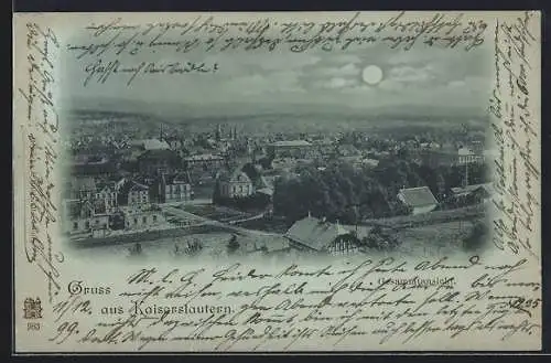 Mondschein-AK Kaiserslautern, Gesamtansicht aus der Vogelschau