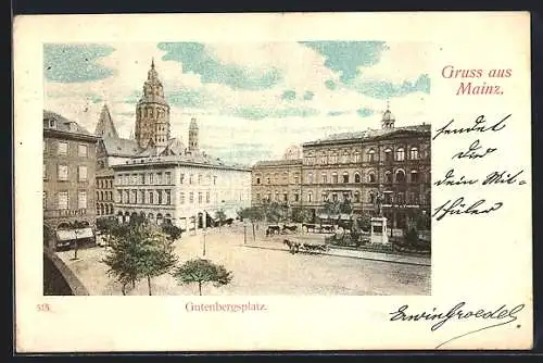 AK Mainz, Gutenbergsplatz aus der Vogelschau