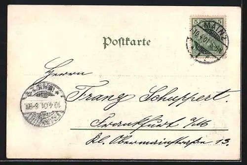 AK Mainz, Gutenbergsplatz aus der Vogelschau