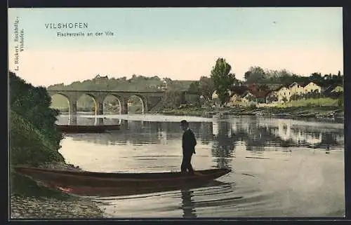 AK Vilshofen, Fischerzeile an der Vils, Brücke, Kähne