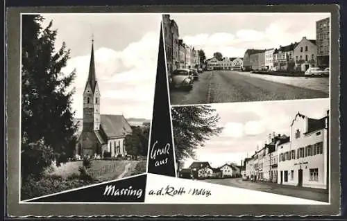 AK Massing, Drei Partien im Ort mit Kirche
