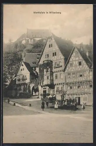 AK Miltenberg, Marktplatz mit Brunnen u. Bergblick