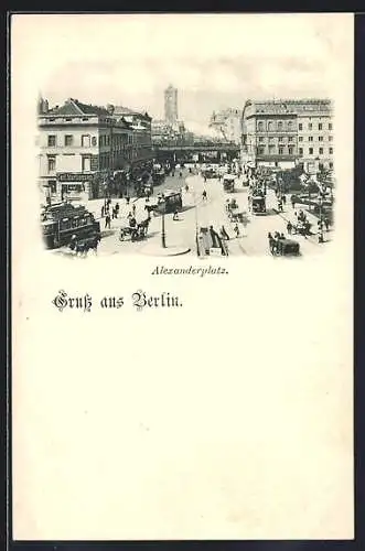 AK Berlin, Alexanderplatz mit Strassenbahnen und Turmgebäude