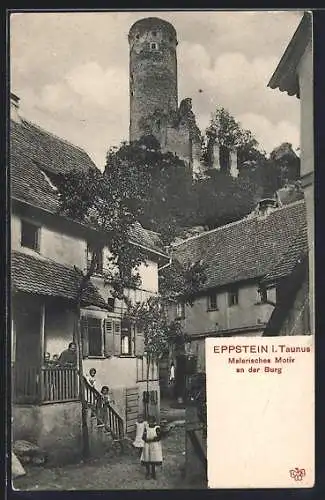 AK Eppstein /Taunus, Alter Hof an der Burg, Alte Frauen u. Kinder, Turm