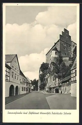 AK Wiesentfels /Fränkische Schweiz, Gasthof zur Schlossmühle J. Beyerlein und Schloss, Strassenpartie