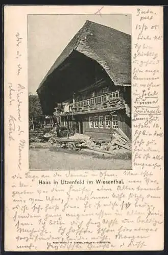 AK Utzenfeld im Wiesenthal, Altes Haus mit Karren