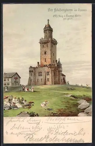 Künstler-AK Schmitten, Aussichtsturm auf dem Grossen Feldberg