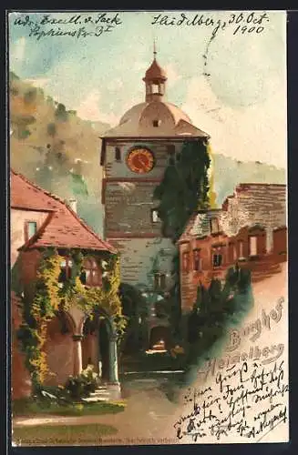 Künstler-AK Heidelberg, auf dem Burghof