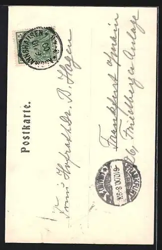 AK Assmannshausen /Rh., Gasthaus zur Kone, Ansicht mit Strasse, Portrait u. Gedicht Freiligrath