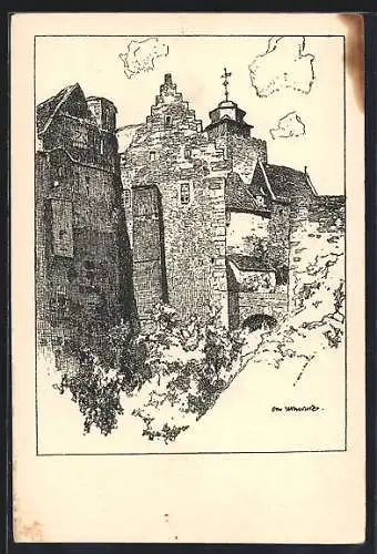 Künstler-AK Otto Ubbelohde: Burg Breuberg i.O., Burgtorgruppe