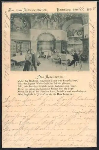 AK Hamburg, Gasthaus Ratsweinkeller, Innenansicht, Gedicht Der Rosenkranz
