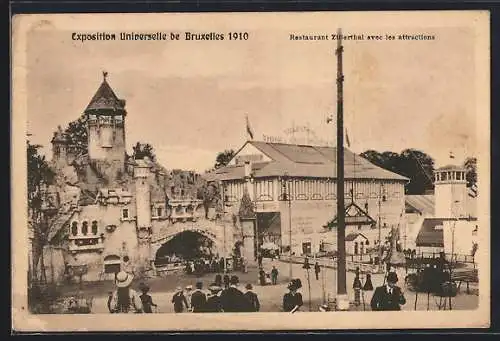 AK Bruxelles, Exposition Universelle 1910, Restaurant Zillerthal avec les attractions