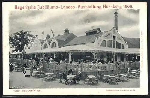 AK Nürnberg, Bayerische Jubiläums-Landes-Ausstellung 1906, Teich-Restaurant