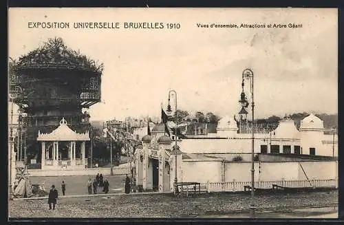 AK Bruxelles, Exposition de Bruxelles 1910, vue d'ensemble, attractions et arbre géant