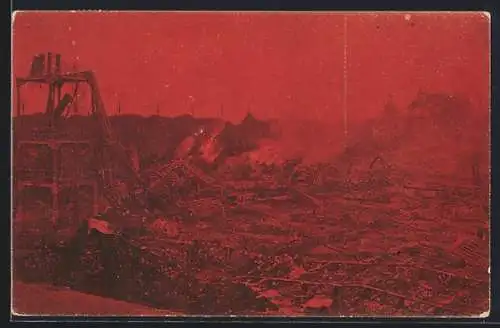 AK Bruxelles, Incendie de l`Exposition 1910, Interieur du Grand Hall de la Belgique