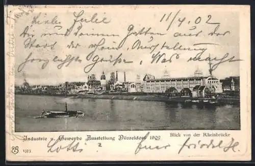AK Düsseldorf, Industrie und Gewerbe Ausstellung 1902, Blick von der Rheinbrücke