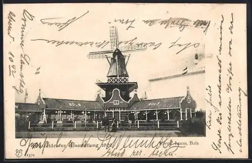 AK Düsseldorf, Ausstellung 1902, Blick auf eine Windmühle