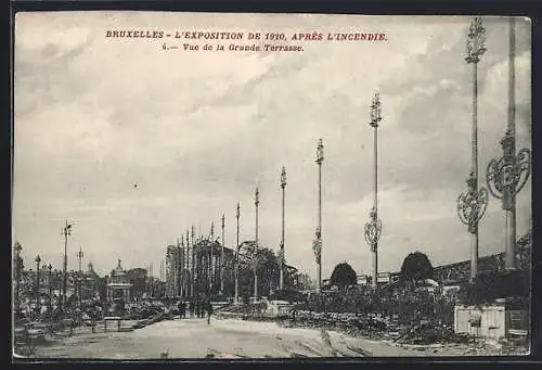 AK Bruxelles, Exposition 1910, Apres L`Incendie, Vue de la Grande Terrasse