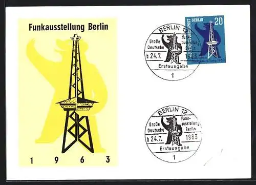 AK Berlin, Funkausstellung 1963, Berliner Bär mit Funkturm