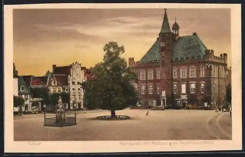 AK Calcar, Marktplatz mit Geschäften, Rathaus und Seydlitzdenkmal