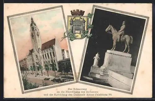 AK Bremen, Festpostkarten zur Enthüllung des Denkmal Kaiser Friedrichs III., Wappen, Rathaus