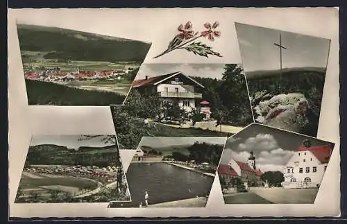 AK Waldmünchen, Wald-Cafe, Freibad, Ortspartie, Ortsansicht, Gipfelkreuz