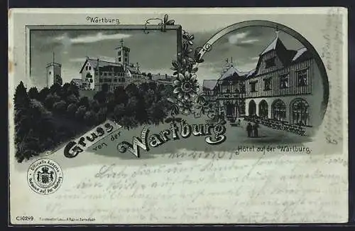 Mondschein-Lithographie Eisenach, Hotel auf der Wartburg
